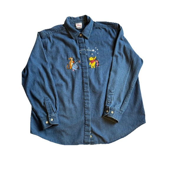 Disney Store Tops - Vintage Style Disney Pooh Denim Shirt Womens XL Embroidered Tigger Eeyore Piglet